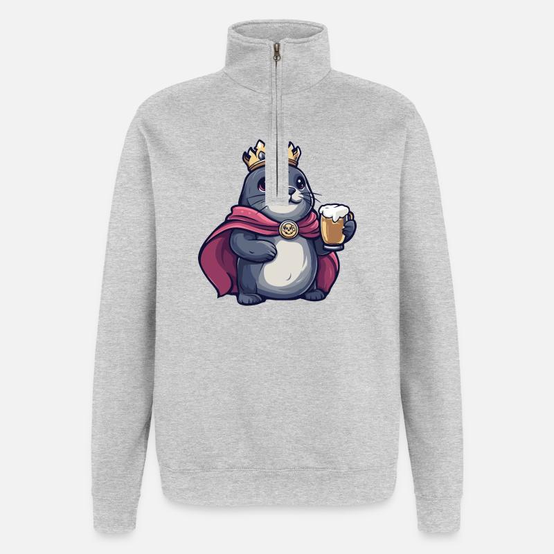 Robbe Tier Bier König - Quarter-Zip-Sweatshirt - Grau meliert