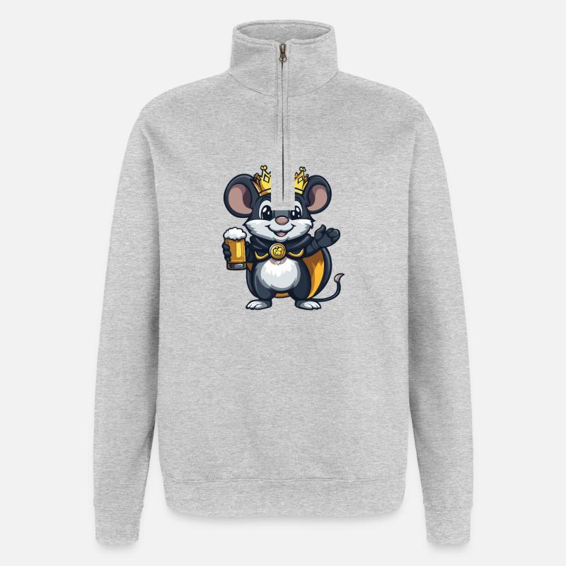 Roi de la Bière Souris - Sweat à zip 1/4 - gris chiné