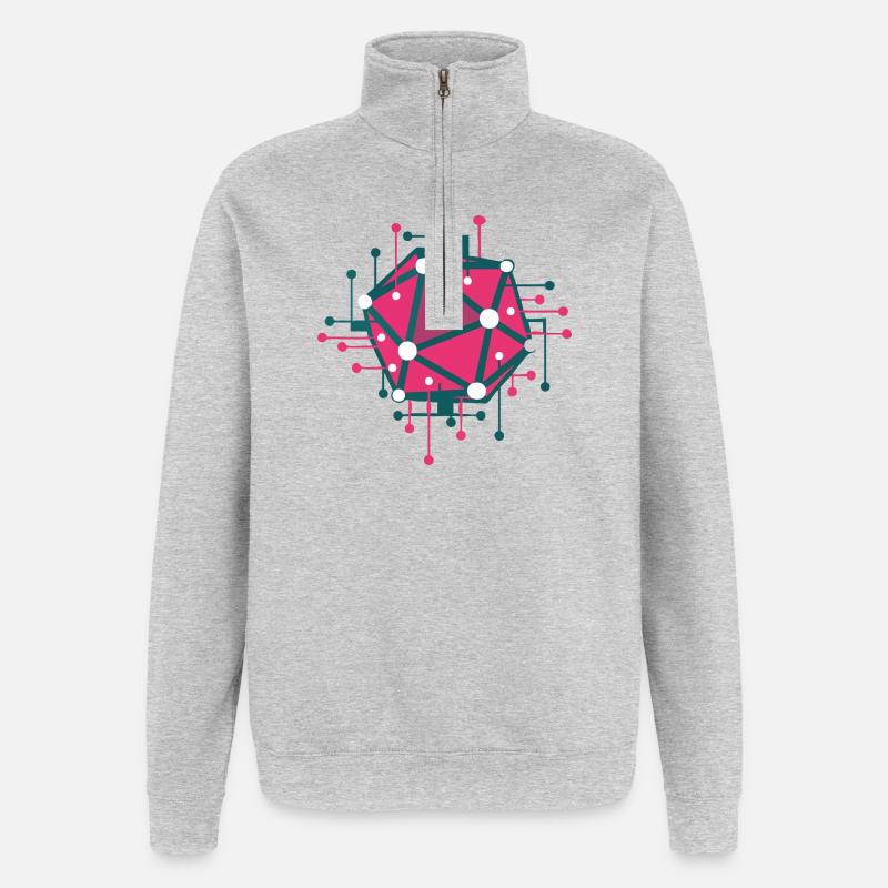 Techno pink geometric network - Quarter-Zip Sweatshirt - heather grey