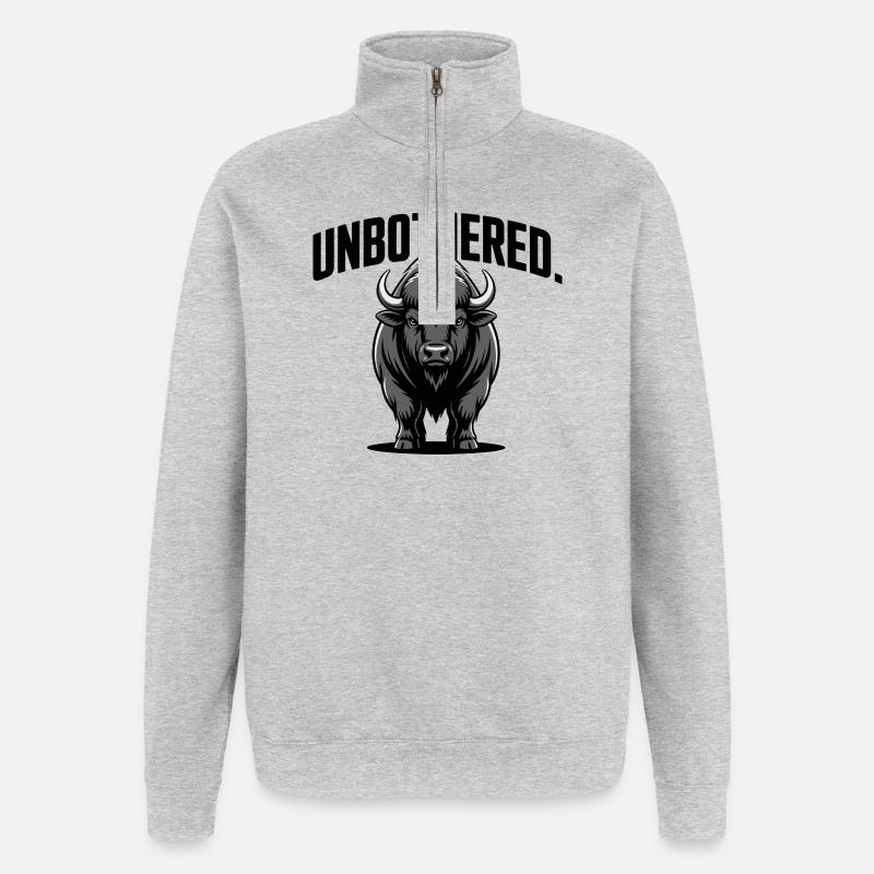 Ungestörtes Stier-Emblem - Quarter-Zip-Sweatshirt - Grau meliert