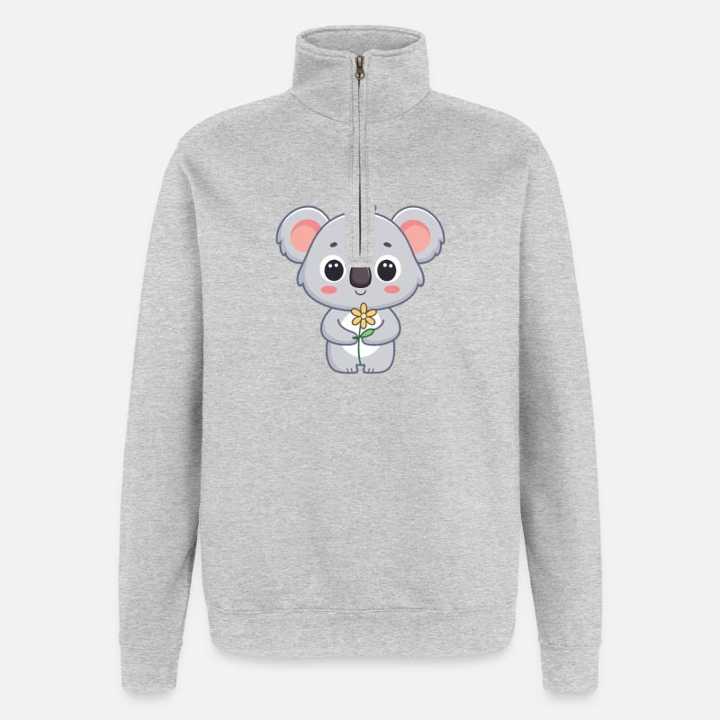 Koala mignon et fleur lumineuse - Sweat à zip 1/4 - gris chiné