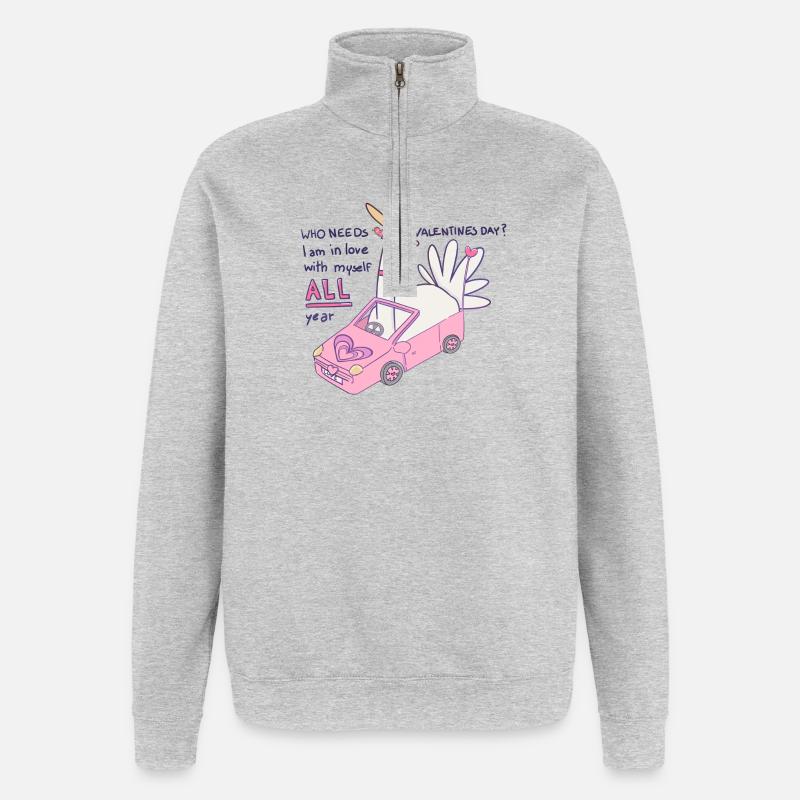 Qui a besoin de la Saint-Valentin ? - Sweat à zip 1/4 - gris chiné