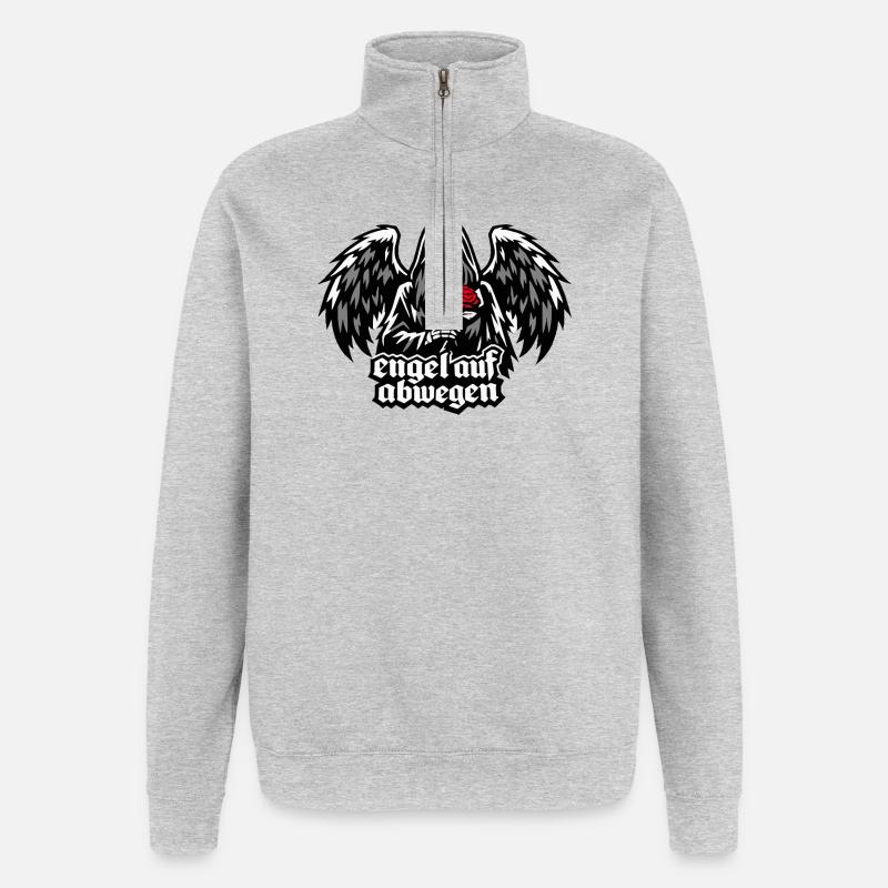 Engel auf Abwegen mit Rose "Todesengel" - Quarter-Zip-Sweatshirt - Grau meliert