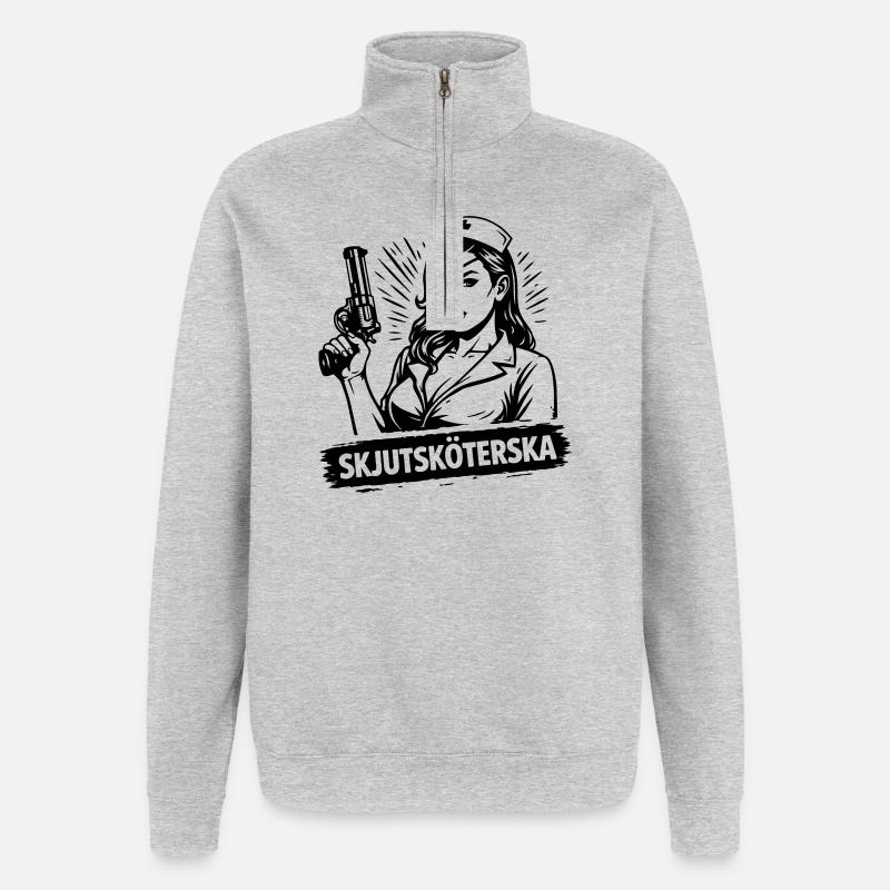 Infirmière de tir - Sweat à zip 1/4 - gris chiné