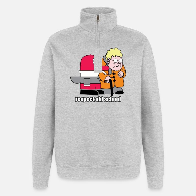 Respect : dessin animé rétro à l’ancienne - Sweat à zip 1/4 - gris chiné