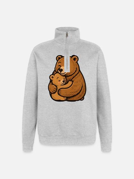 Mom and Young Bears Hug - Quarter-Zip Sweatshirt - heather grey