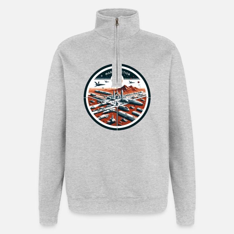 Mars Junction Spaceport Patch - Quarter-Zip Sweatshirt - heather grey