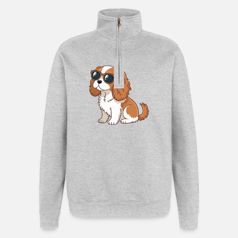 Chien Cavalier lunettes soleil chic - Sweat à zip 1/4 - gris chiné