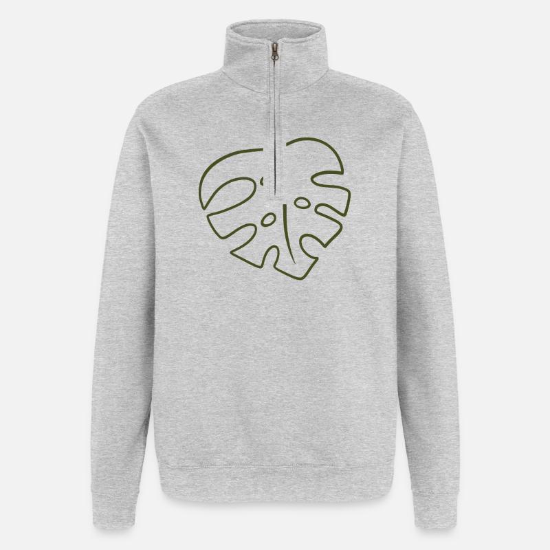 Monstera Line Kunst Blatt - Quarter-Zip-Sweatshirt - Grau meliert