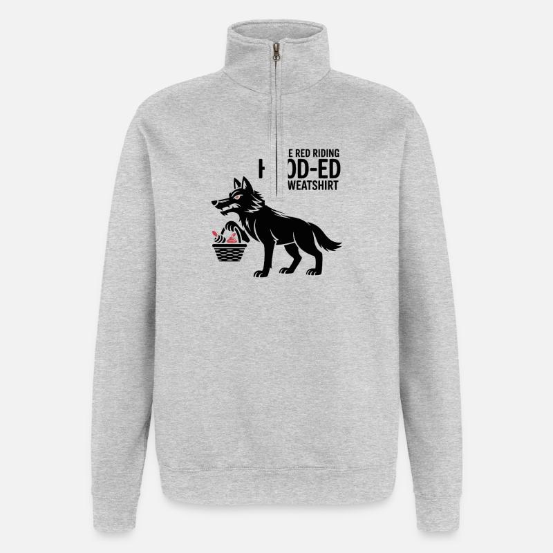 Märchen Wolf mit Korb - Quarter-Zip-Sweatshirt - Grau meliert