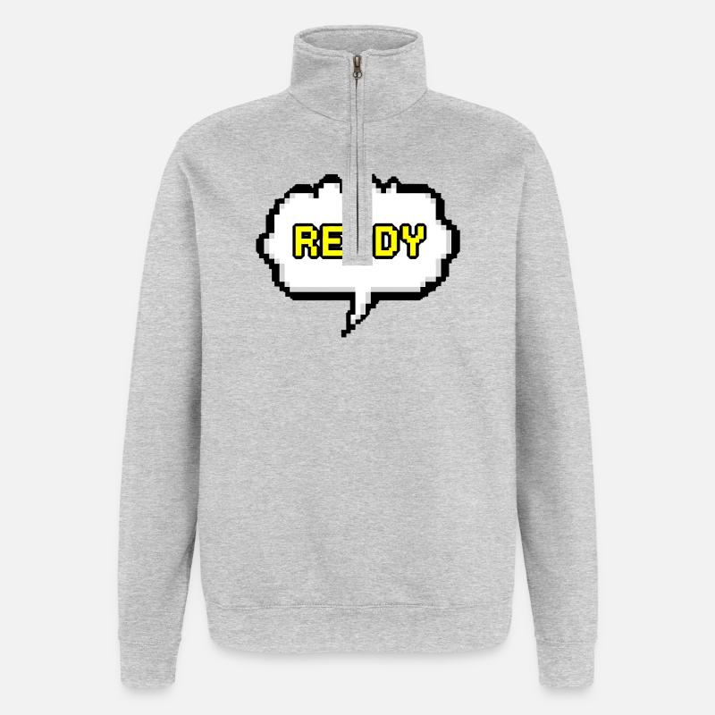 Ready Pixel Speech Bubble - Quarter-Zip Sweatshirt - heather grey