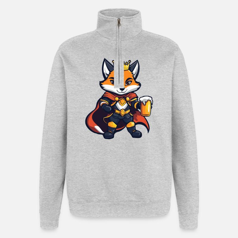 Roi de la Bière Fox - Sweat à zip 1/4 - gris chiné
