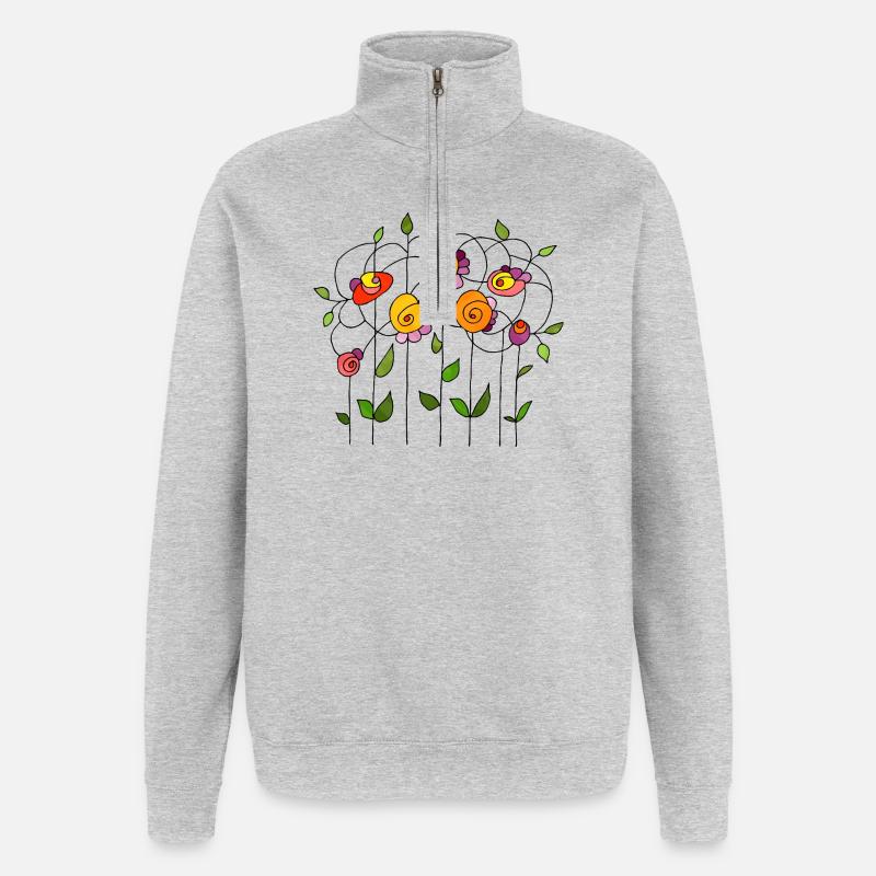 Fleur - Sweat à zip 1/4 - gris chiné