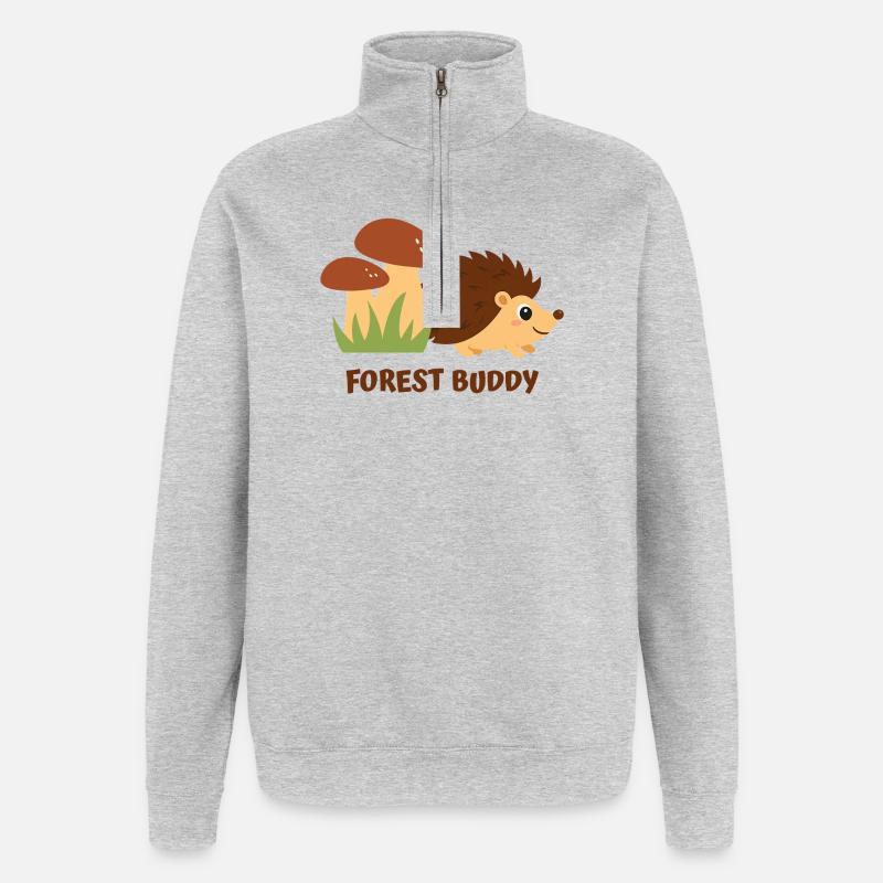 Hérisson ami de la forêt - Sweat à zip 1/4 - gris chiné