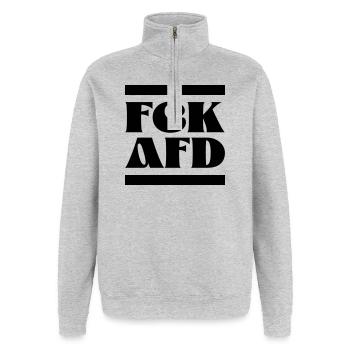 Fck Afd - Quarter-Zip-Sweatshirt - Grau meliert - Vorne - AI Model Female 172 light (172cm) & AI Model Male 178 dark (178cm)