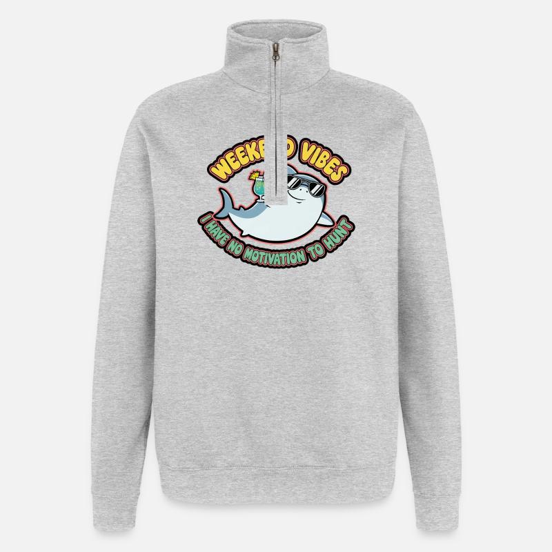 Weekend Vibes Shark Cocktail Tee - Sweat à zip 1/4 - gris chiné