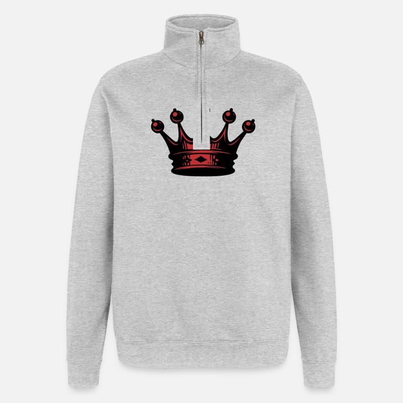 Rote Kronen-Silhouette - Quarter-Zip-Sweatshirt - Grau meliert