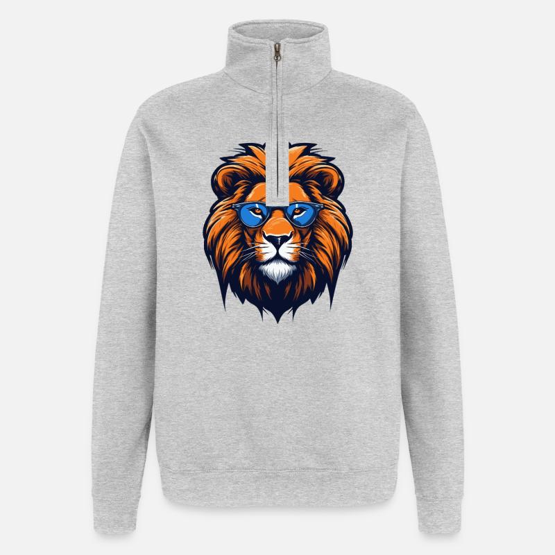Löwe mit blauer Brille - Pop Art - Quarter-Zip-Sweatshirt - Grau meliert