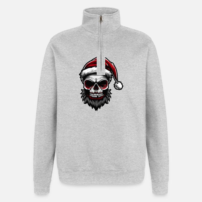 Weihnachtsmann Totenkopf - Quarter-Zip-Sweatshirt - Grau meliert