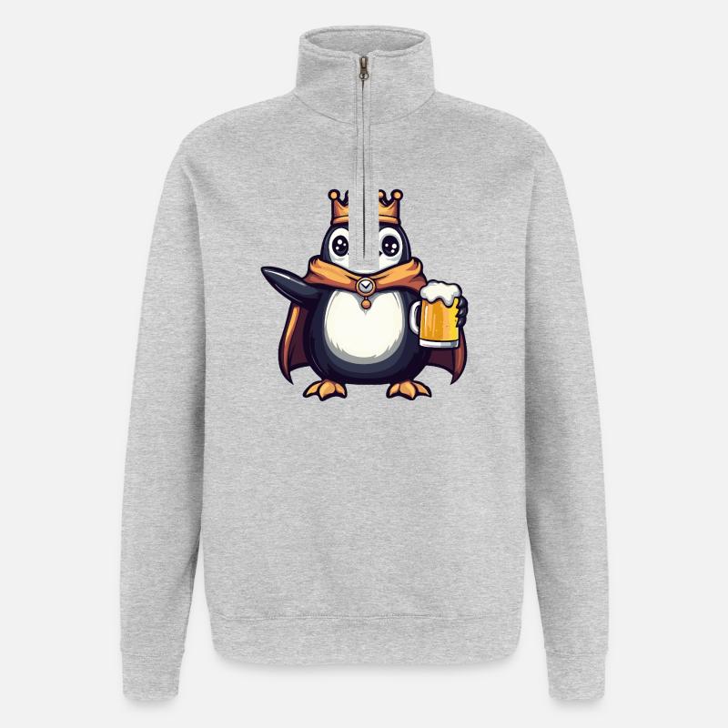 Pinguin Bier König - Quarter-Zip-Sweatshirt - Grau meliert