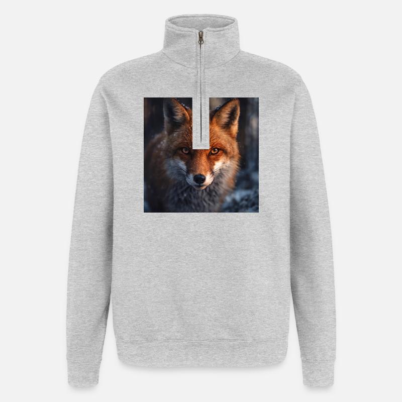 Fuchs-Erkundung bei Einbruch der Dämmerung - Quarter-Zip-Sweatshirt - Grau meliert