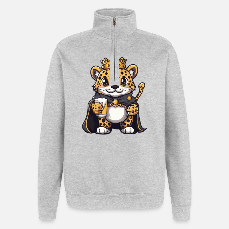Roi de la Bière Léopard - Sweat à zip 1/4 - gris chiné