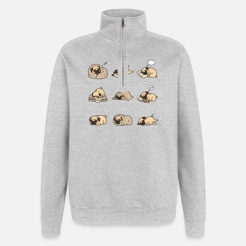 Sleeping Pug Nine Cute Pug Sleeping Poses - Quarter-Zip Sweatshirt - heather grey
