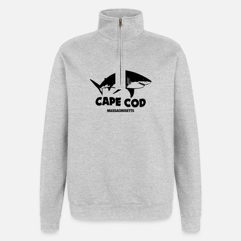 Cape Cod - grands requins blancs - Sweat à zip 1/4 - gris chiné