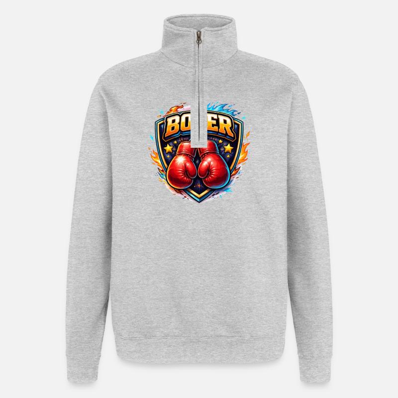 Logo de boxe combative avec gants - Sweat à zip 1/4 - gris chiné