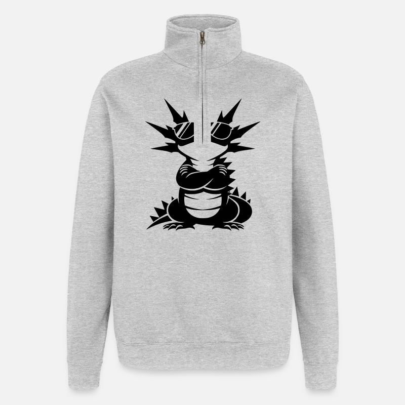 Cooler Axolotl mit Sonnenbrille - Quarter-Zip-Sweatshirt - Grau meliert