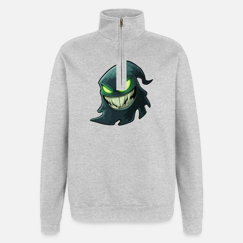 Geist, Halloween-Geist, Gruseliger Geist - Quarter-Zip-Sweatshirt - Grau meliert