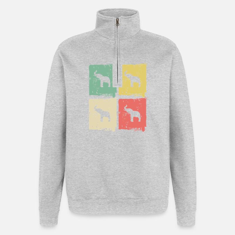 Elephant Quadri Pastel Pattern - Quarter-Zip Sweatshirt - heather grey