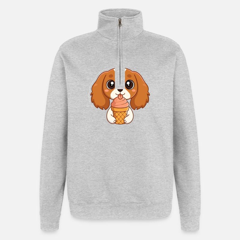Chiot mignon glace - Sweat à zip 1/4 - gris chiné
