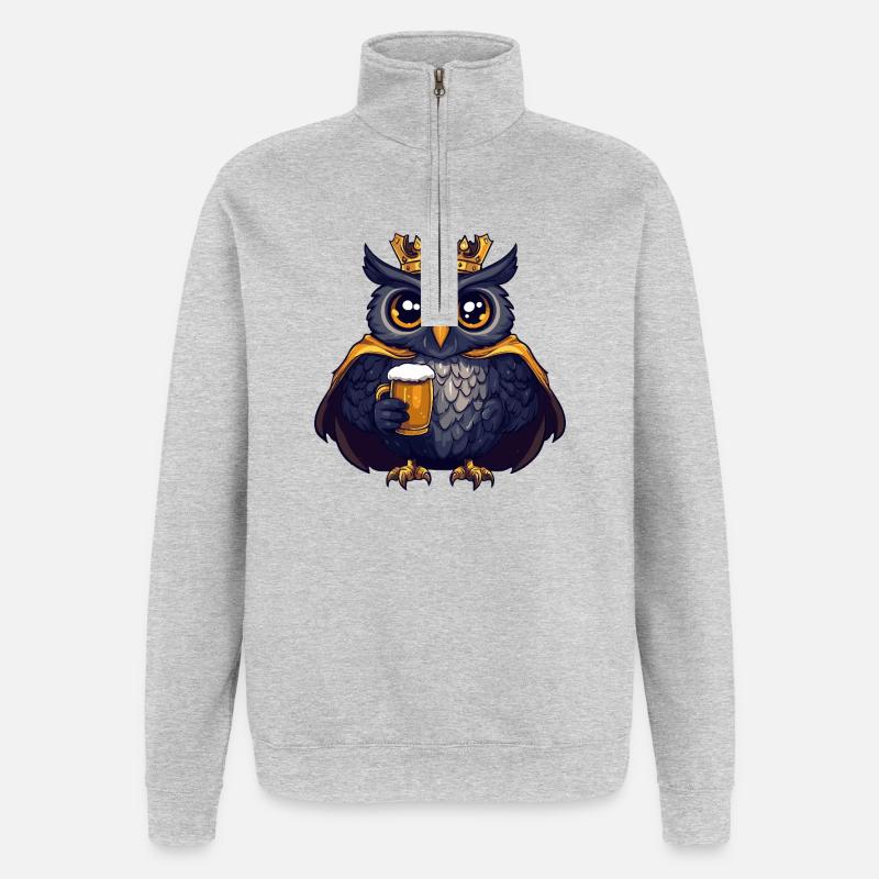 Eule Bier König - Quarter-Zip-Sweatshirt - Grau meliert
