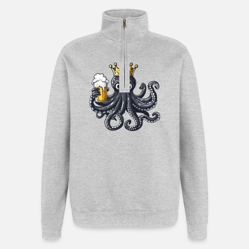 Oktopus Bier König - Quarter-Zip-Sweatshirt - Grau meliert