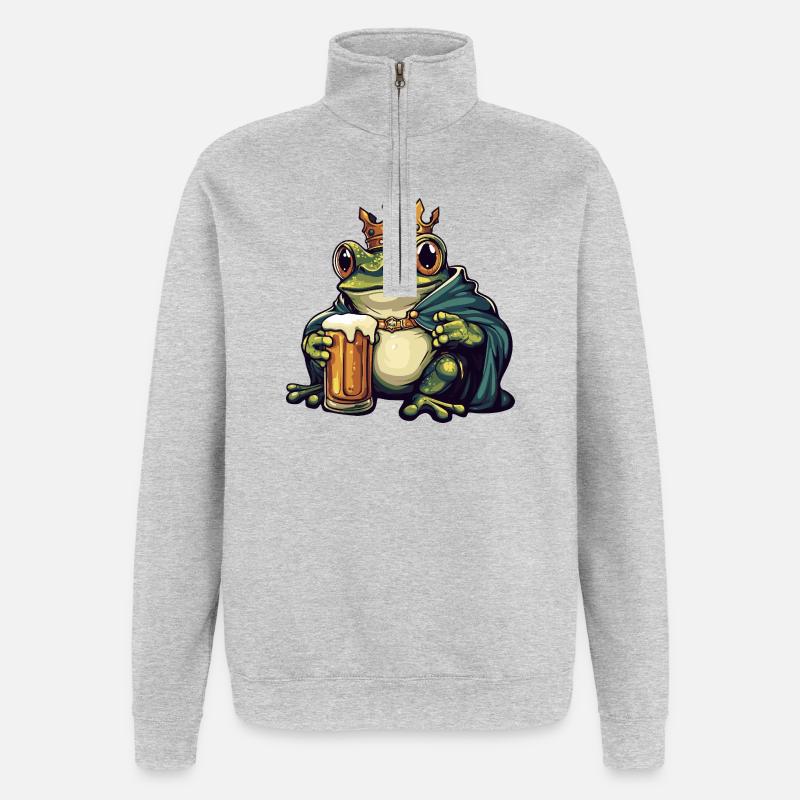 Roi de la Bière Grenouille - Sweat à zip 1/4 - gris chiné
