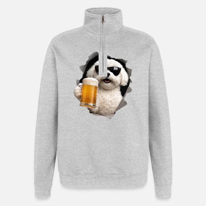 Maltesisches Bier - Quarter-Zip-Sweatshirt - Grau meliert