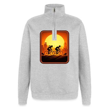 cyclists sunset - Quarter-Zip-Sweatshirt - Grau meliert - Vorne - AI Model Female 172 light (172cm) & AI Model Male 178 dark (178cm)