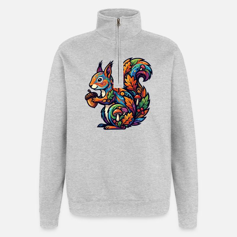 Buntes Eichhörnchen Herbstzauber Nuss Waldbewohner - Quarter-Zip-Sweatshirt - Grau meliert