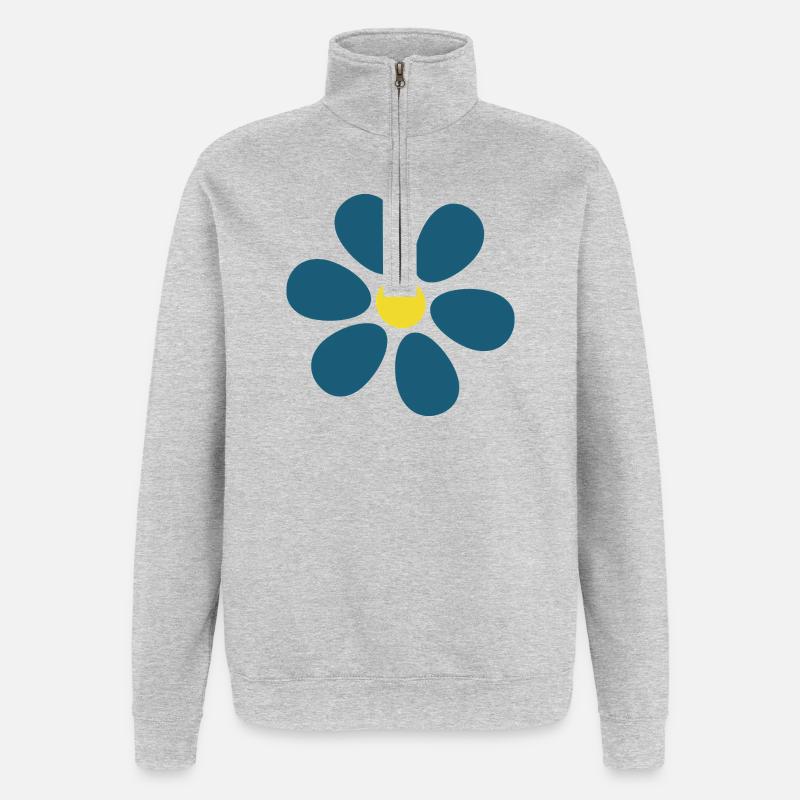 blaue Blume Blumen dunkelblau Blüte  - Quarter-Zip-Sweatshirt - Grau meliert