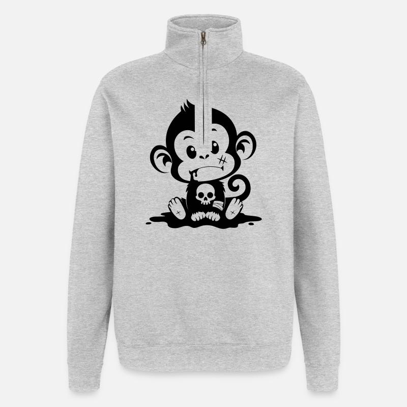 Singe mignon dans un style inquiétant - Sweat à zip 1/4 - gris chiné