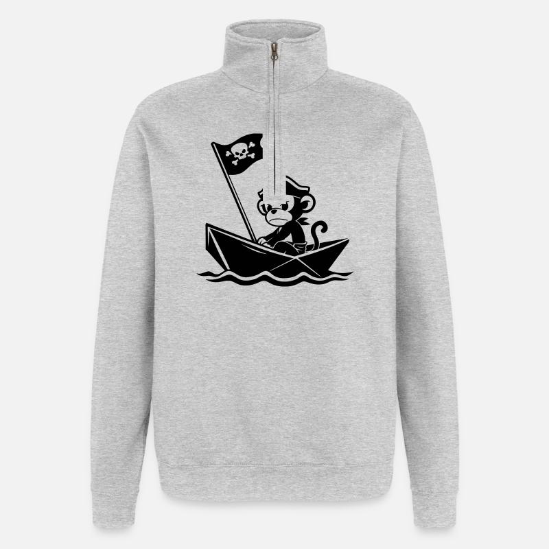 Wütender Piratenaffe im Boot - Quarter-Zip-Sweatshirt - Grau meliert