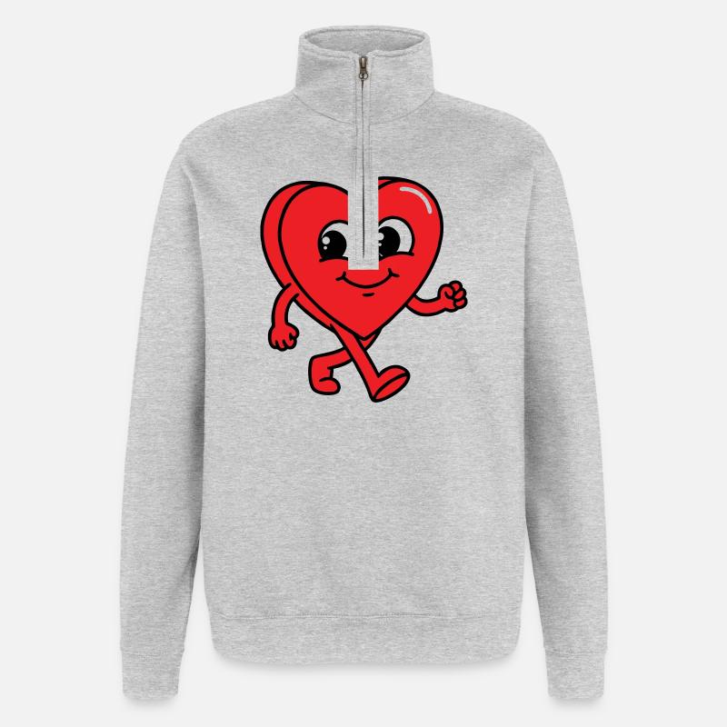 Gehendes Herz - Quarter-Zip-Sweatshirt - Grau meliert