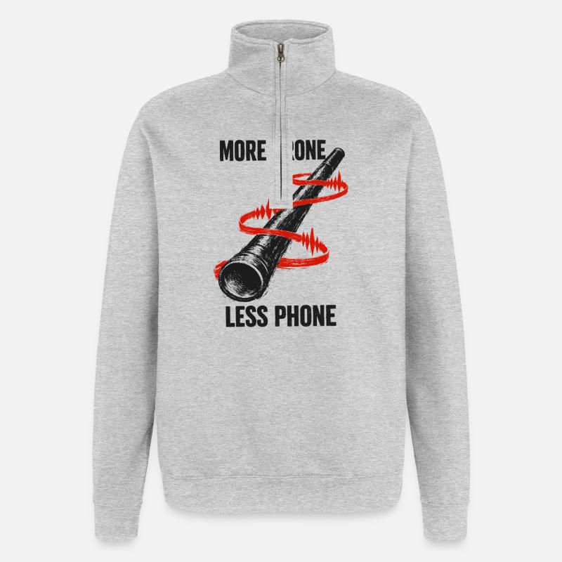 Mehr Drone, weniger Handy | Didgeridoo - Quarter-Zip-Sweatshirt - Grau meliert