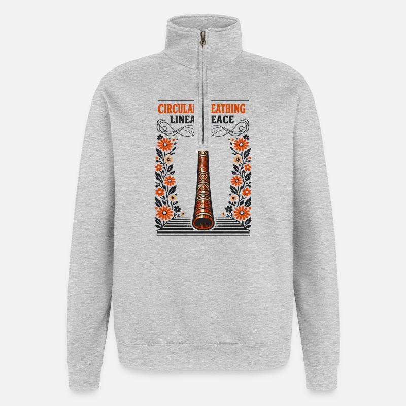 Zirkularatmung, innere Ruhe | Didgeridoo - Quarter-Zip-Sweatshirt - Grau meliert