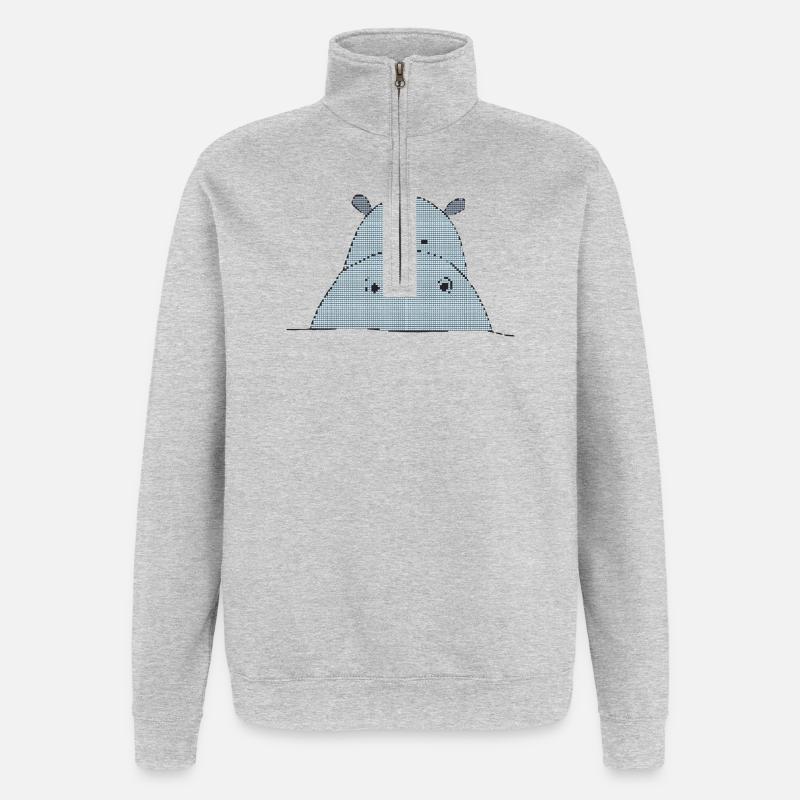 Hippopotame adapté aux pixels - Sweat à zip 1/4 - gris chiné
