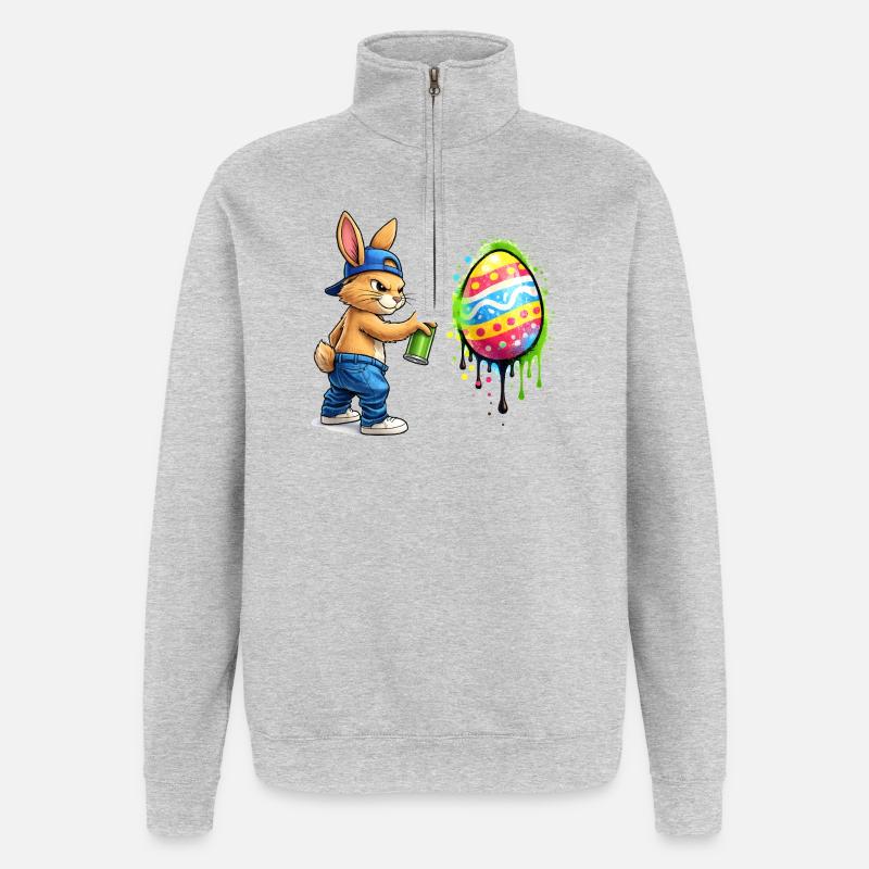 Graffiti Hase mit Osterei - Quarter-Zip-Sweatshirt - Grau meliert