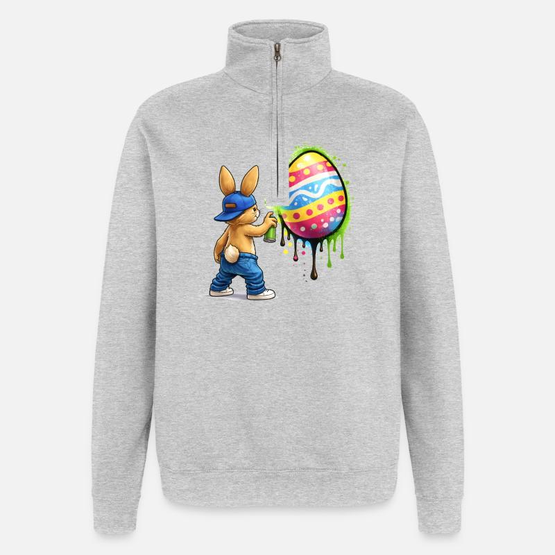 Graffiti Hase mit Osterei - Quarter-Zip-Sweatshirt - Grau meliert