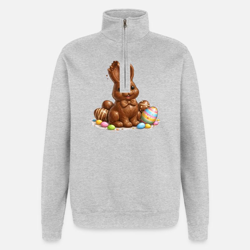 Chocolate bunny with Easter eggs - Quarter-Zip Sweatshirt - heather grey