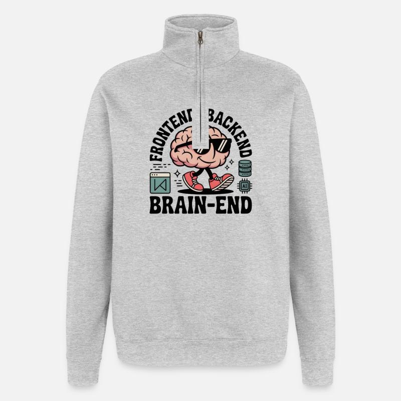 Frontend, backend, Brain-end | Développeur - Sweat à zip 1/4 - gris chiné